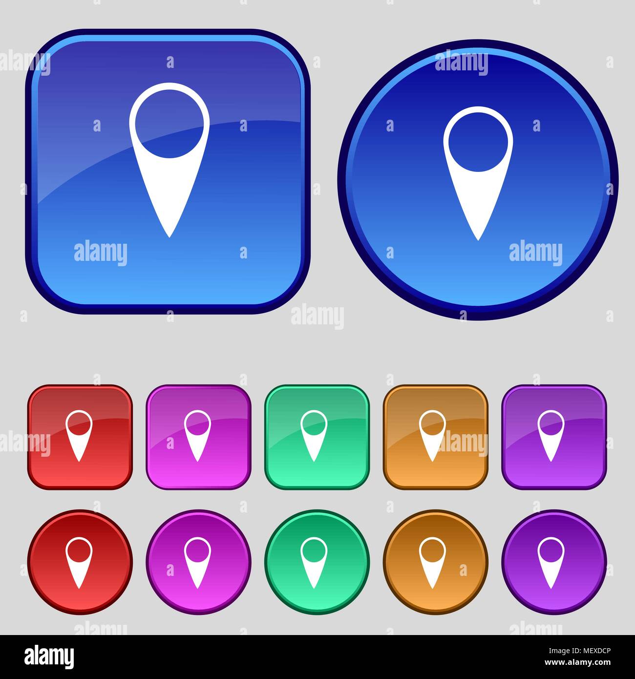 Map pointer icon. GPS location symbol. Set colourful buttons. Vector