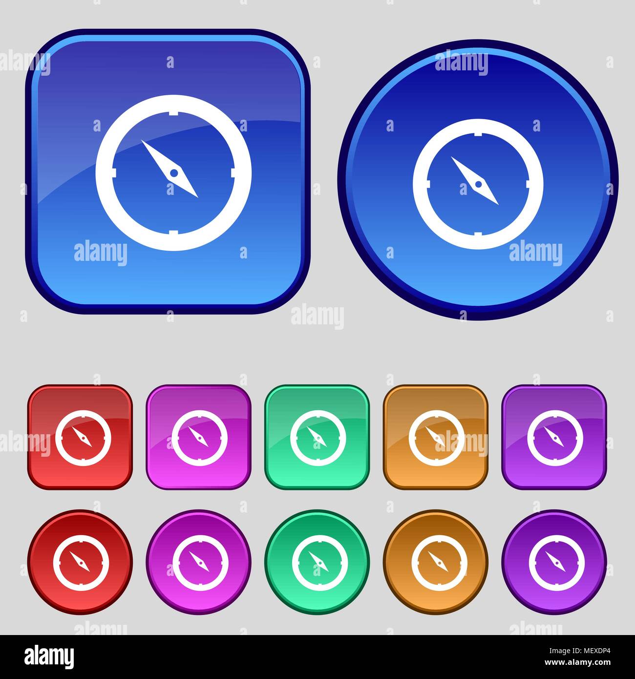 Compass sign icon. Windrose navigation symbol. Set colourful buttons ...