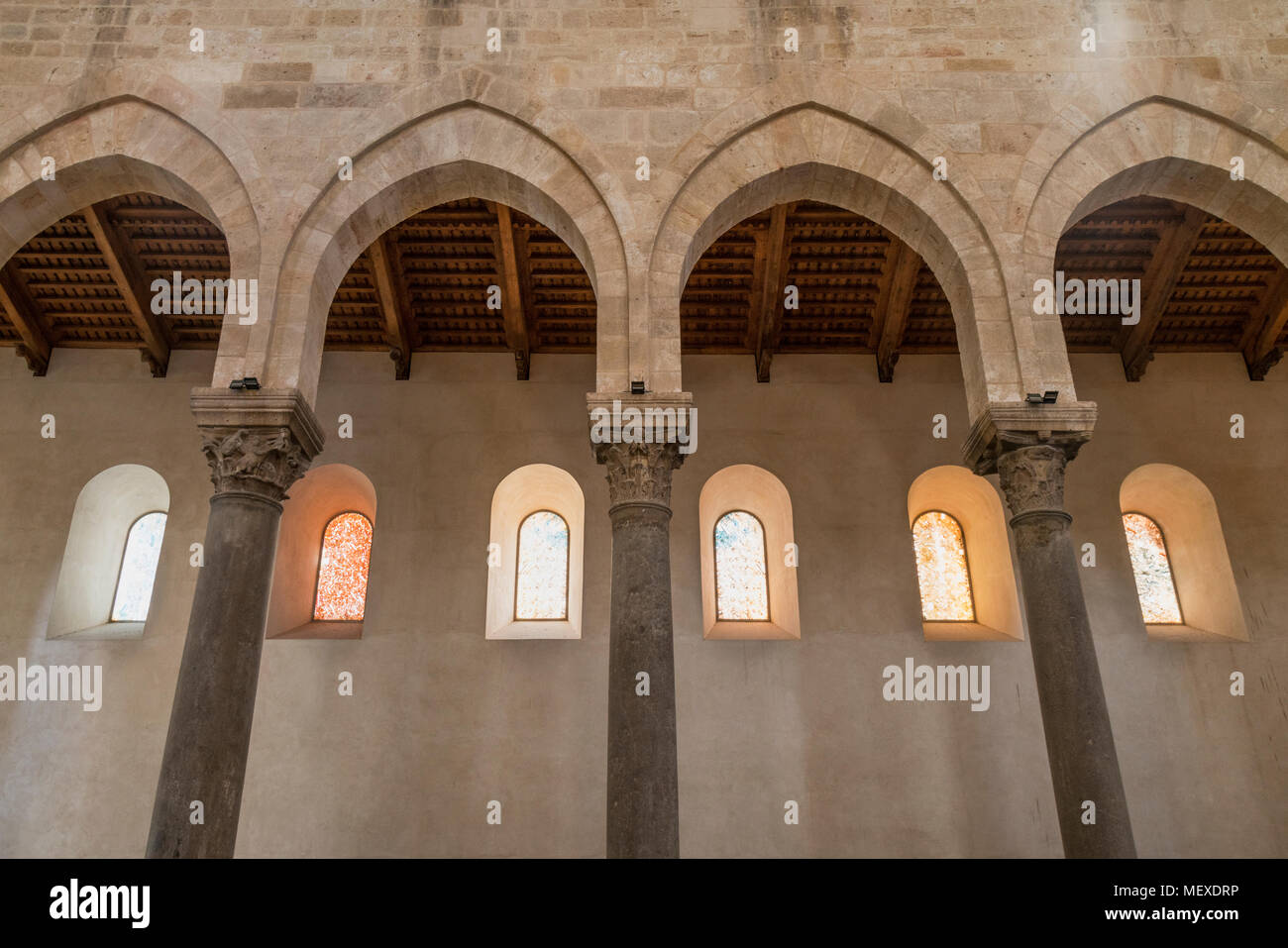 An interior photo of Arches and windows in the Duomo Cathedral, Cefalu, Sicily, Italy Stock Photo