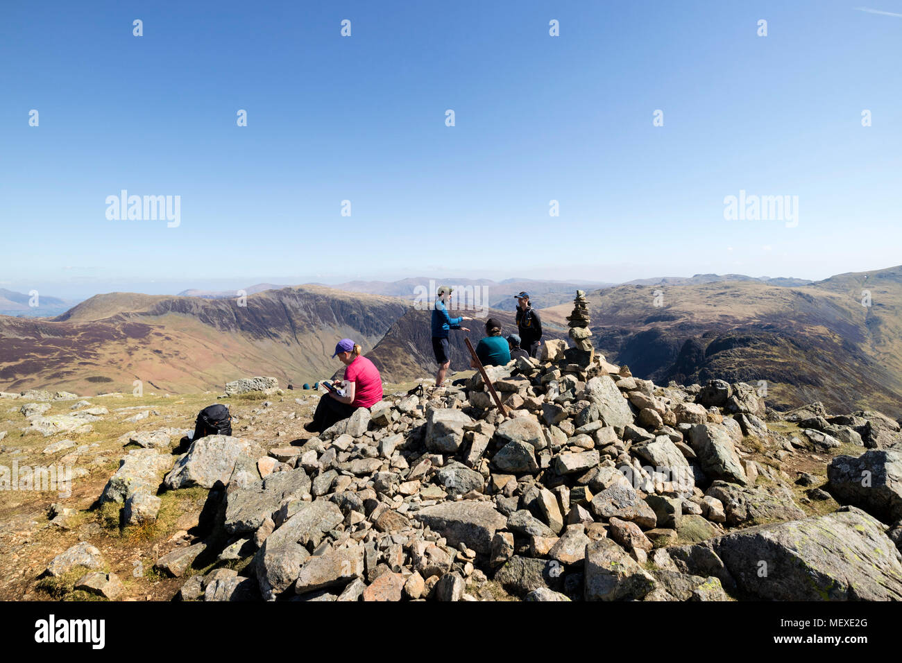 The Summit of High Crag on a Hot Sunny Day, Lake District, Cumbria, UK Stock Photo