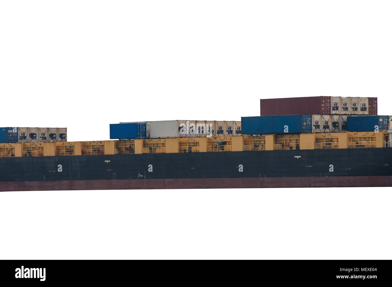 Container Cargo ship in the ocean. Freight Transportation on the white ...