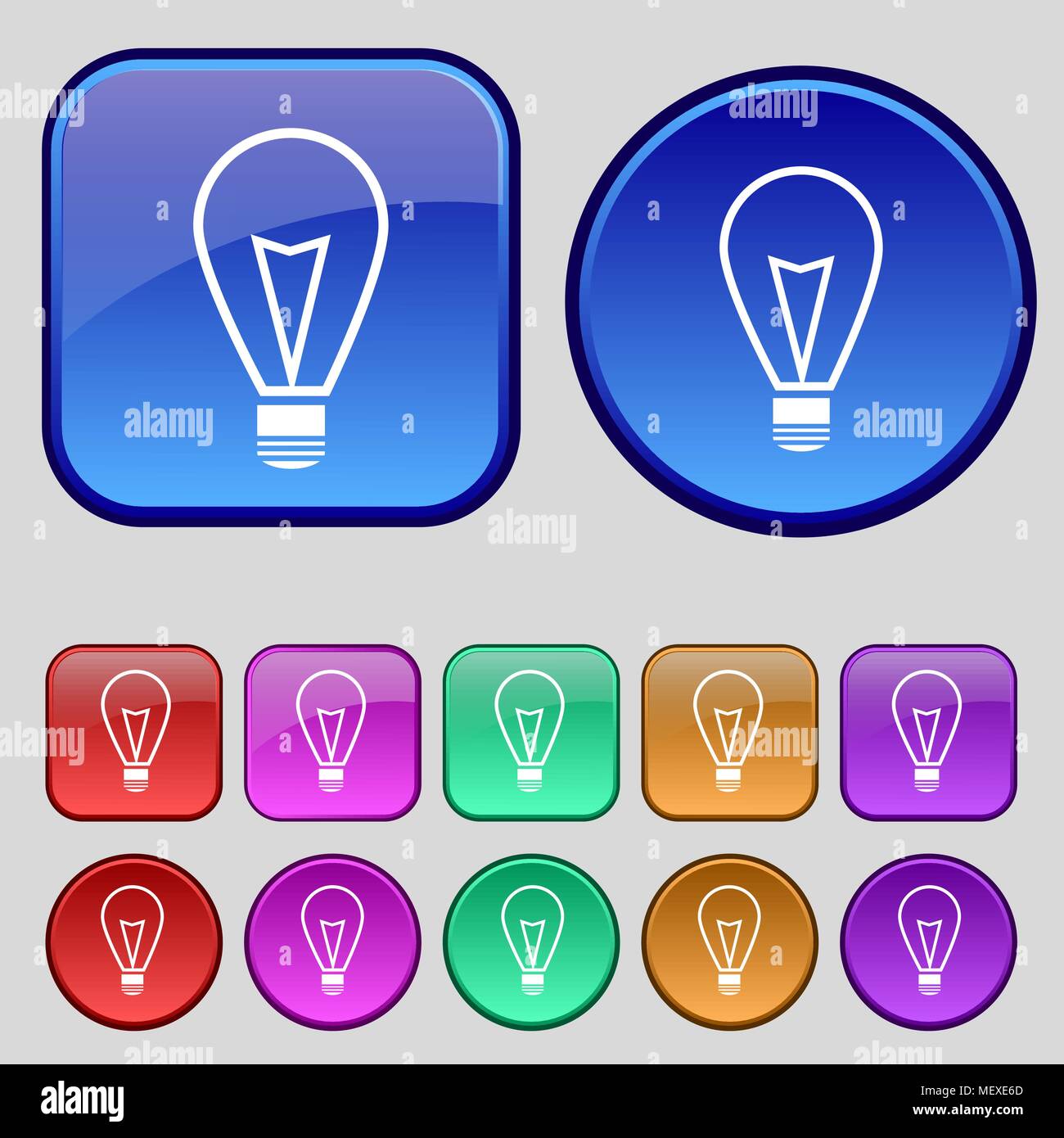 Light lamp sign icon. Idea symbol. Lightis on. Set of colored buttons ...