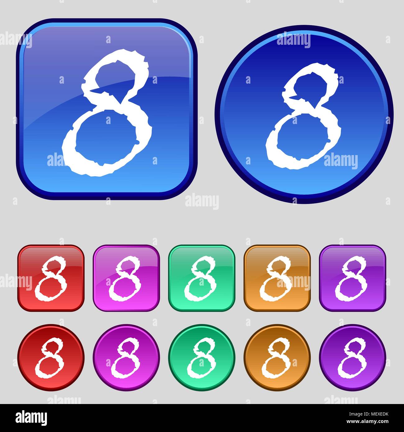 number Eight icon sign. Set of coloured buttons. Vector illustration ...