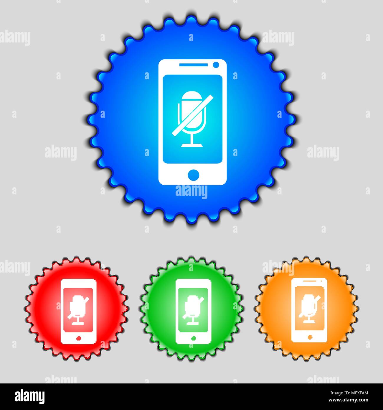 No Microphone sign icon. Speaker symbol. Set colourful buttons. Vector