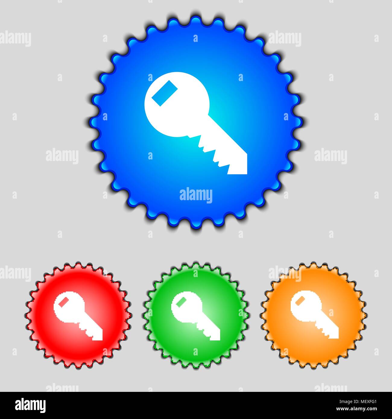Key sign icon. Unlock tool symbol. Set of colored buttons. Vector ...