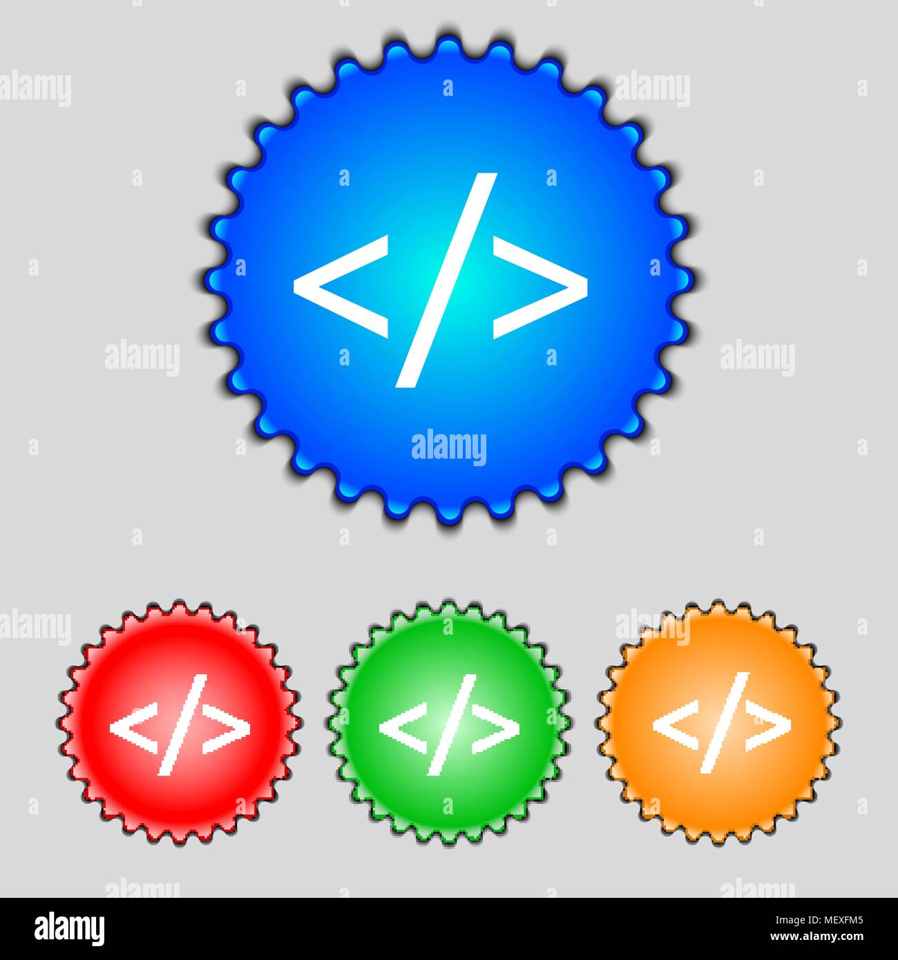 Code sign icon. Programming language symbol. Set of colored buttons ...