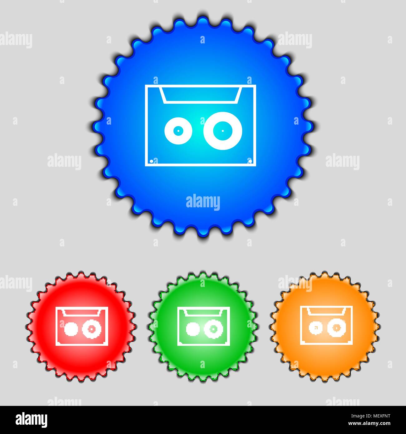 cassette sign icon. Audiocassette symbol. Set of colour buttons. Vector ...