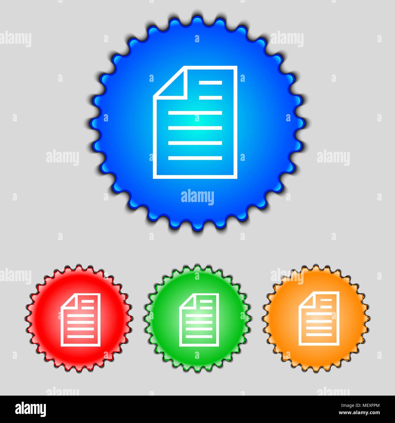 Text file sign icon. File document symbol. Set of coloured buttons ...
