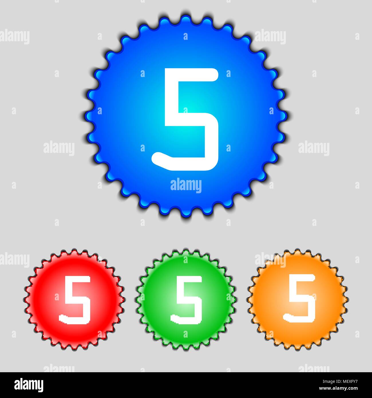 number five icon sign. Set of coloured buttons. Vector illustration ...