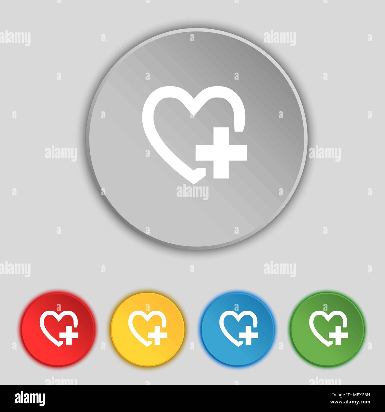 Medical heart sign icon. Cross symbol. Set colourful buttons. Vector ...