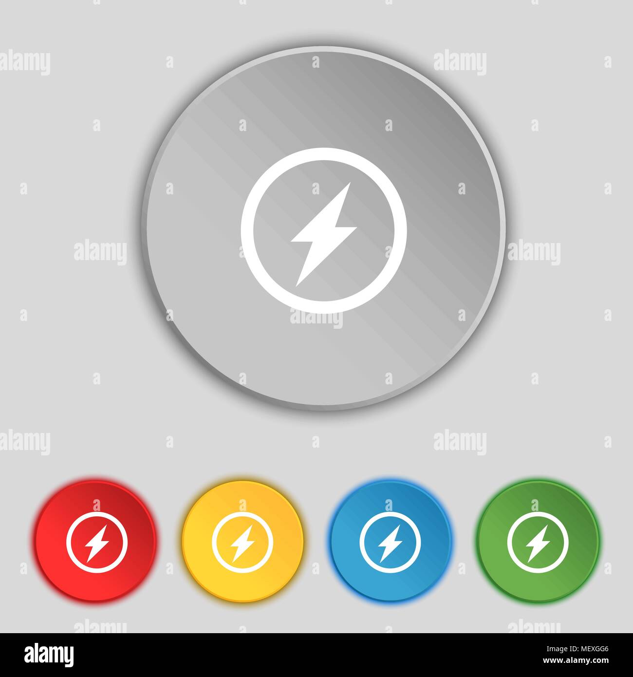 Photo flash sign icon. Lightning symbol. Set colourful buttons. Vector ...