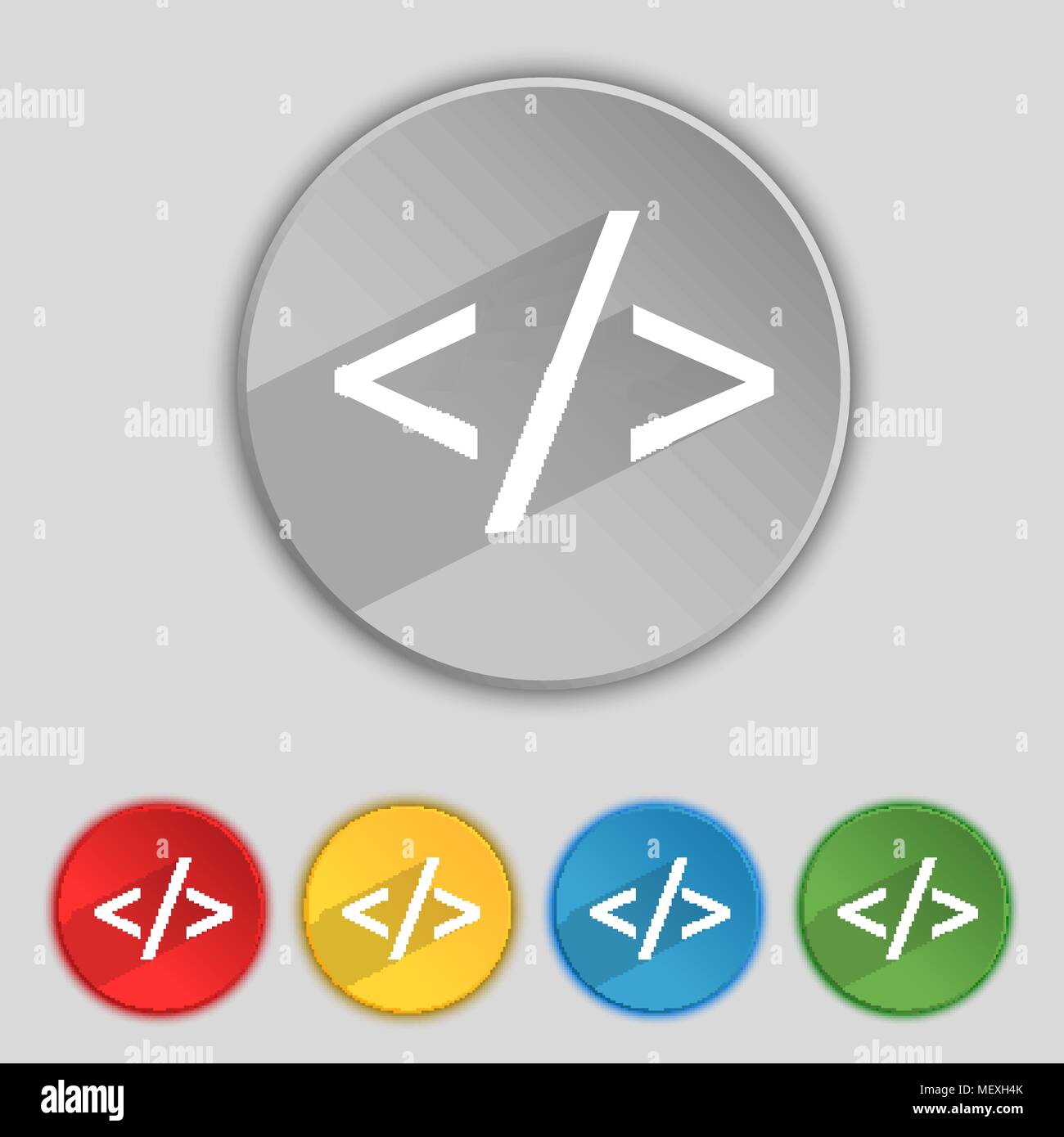 Code sign icon. Programming language symbol. Set of colored buttons ...