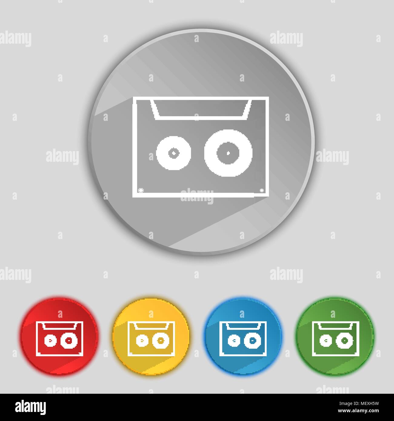 cassette sign icon. Audiocassette symbol. Set of colour buttons. Vector ...