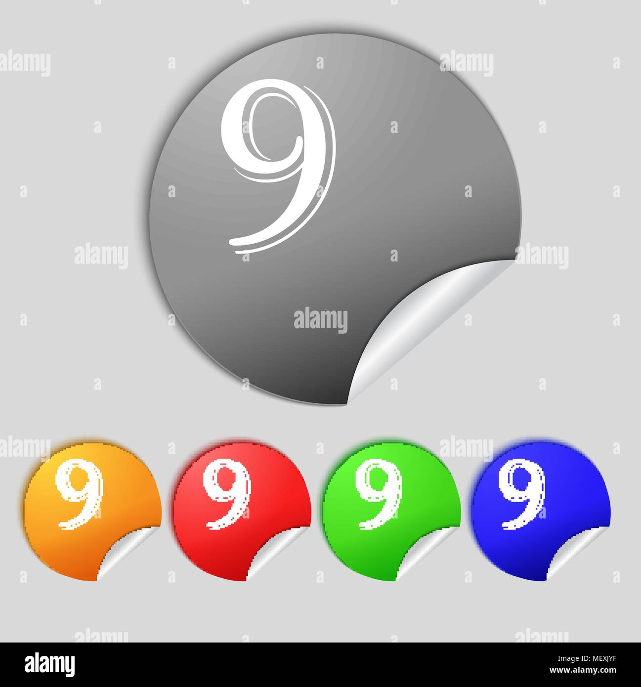 number Nine icon sign. Set of coloured buttons. Vector illustration ...