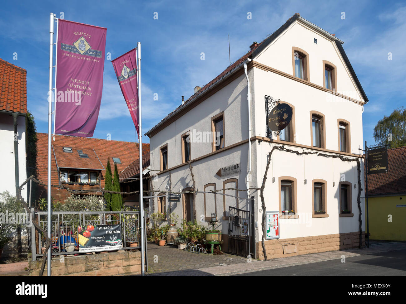 Vinery, restaurant and hotel Messer-Krämer in Weisenheim am Berg, Rheinland-Pfalz, Germany, Europe Stock Photo