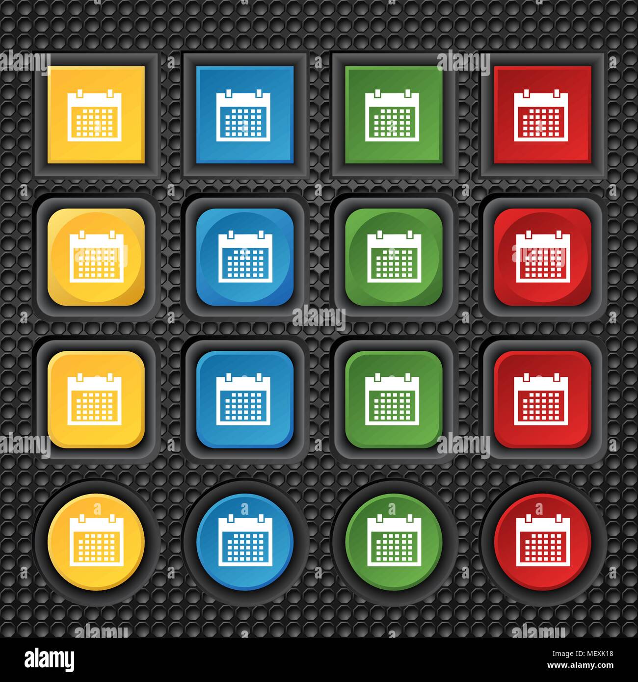 Calendar sign icon. days month symbol. Date button Set colur buttons ...