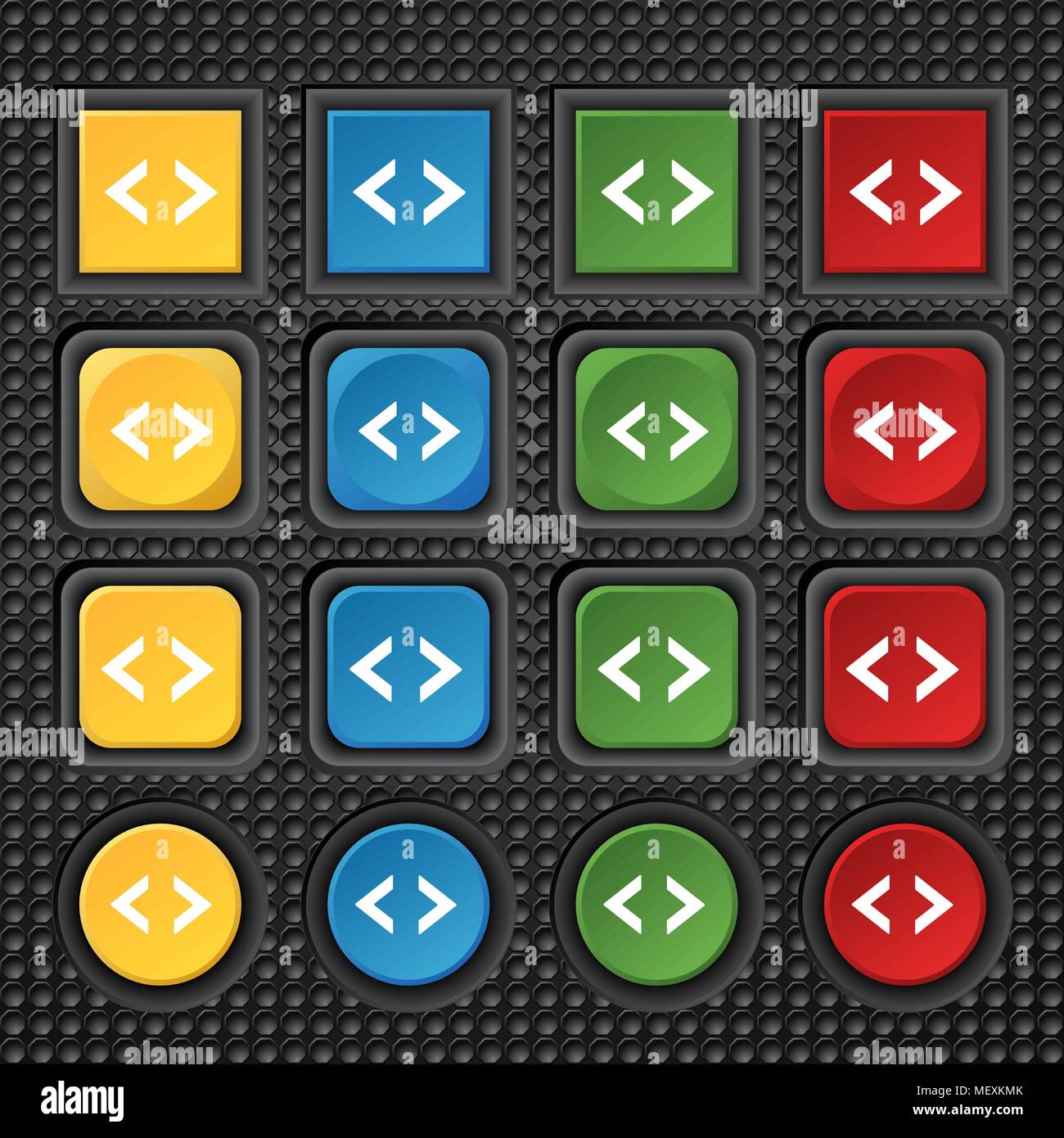 Code sign icon. Programmer symbol. Set of colored buttons. Vector ...
