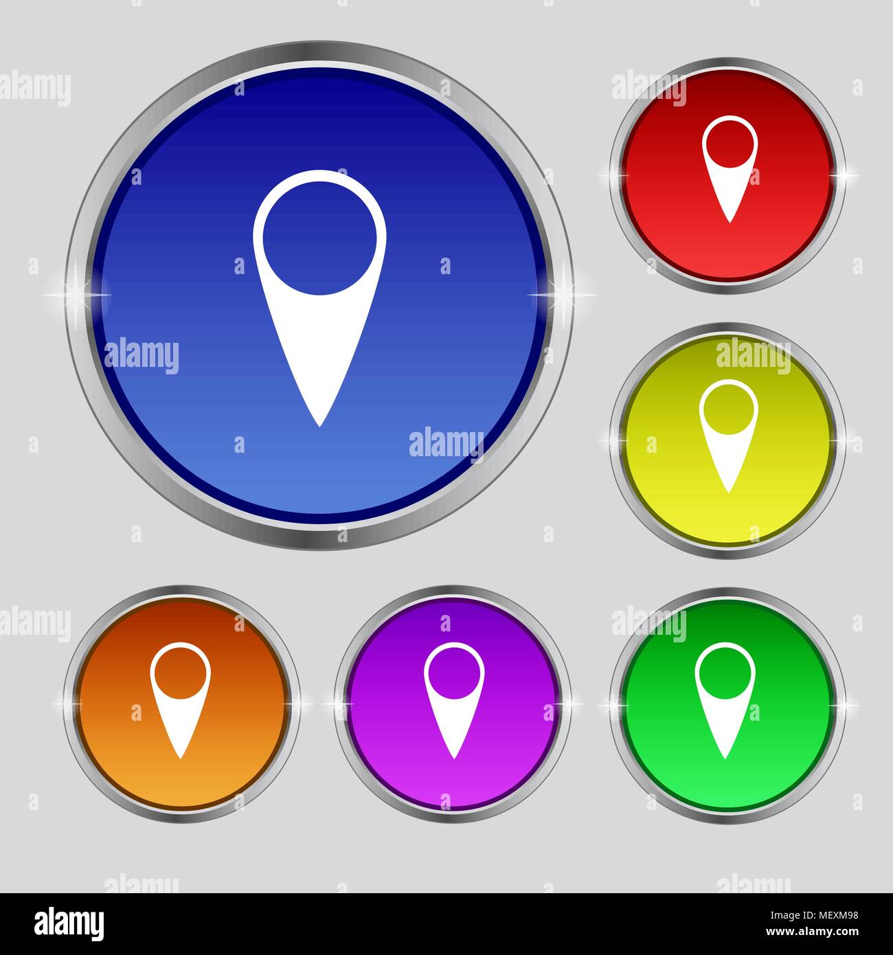 Map pointer icon. GPS location symbol. Set colourful buttons. Vector