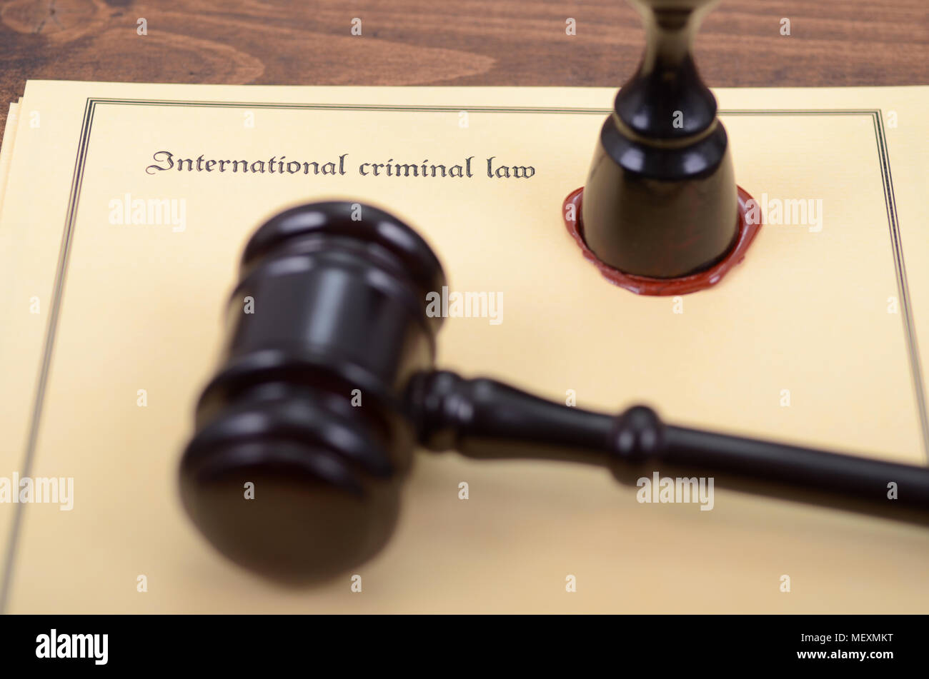 Law and Justice, Legality concept, Notary seal, Judge Gavel , International criminal law concept. Stock Photo