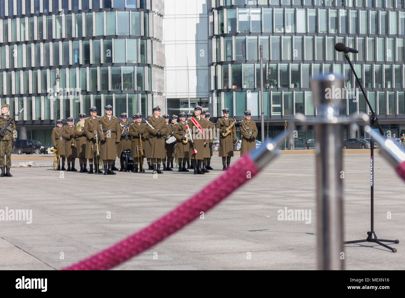 Soldiers in Pilsudski Square in Warsaw standing and waiting for a speech Stock Photo