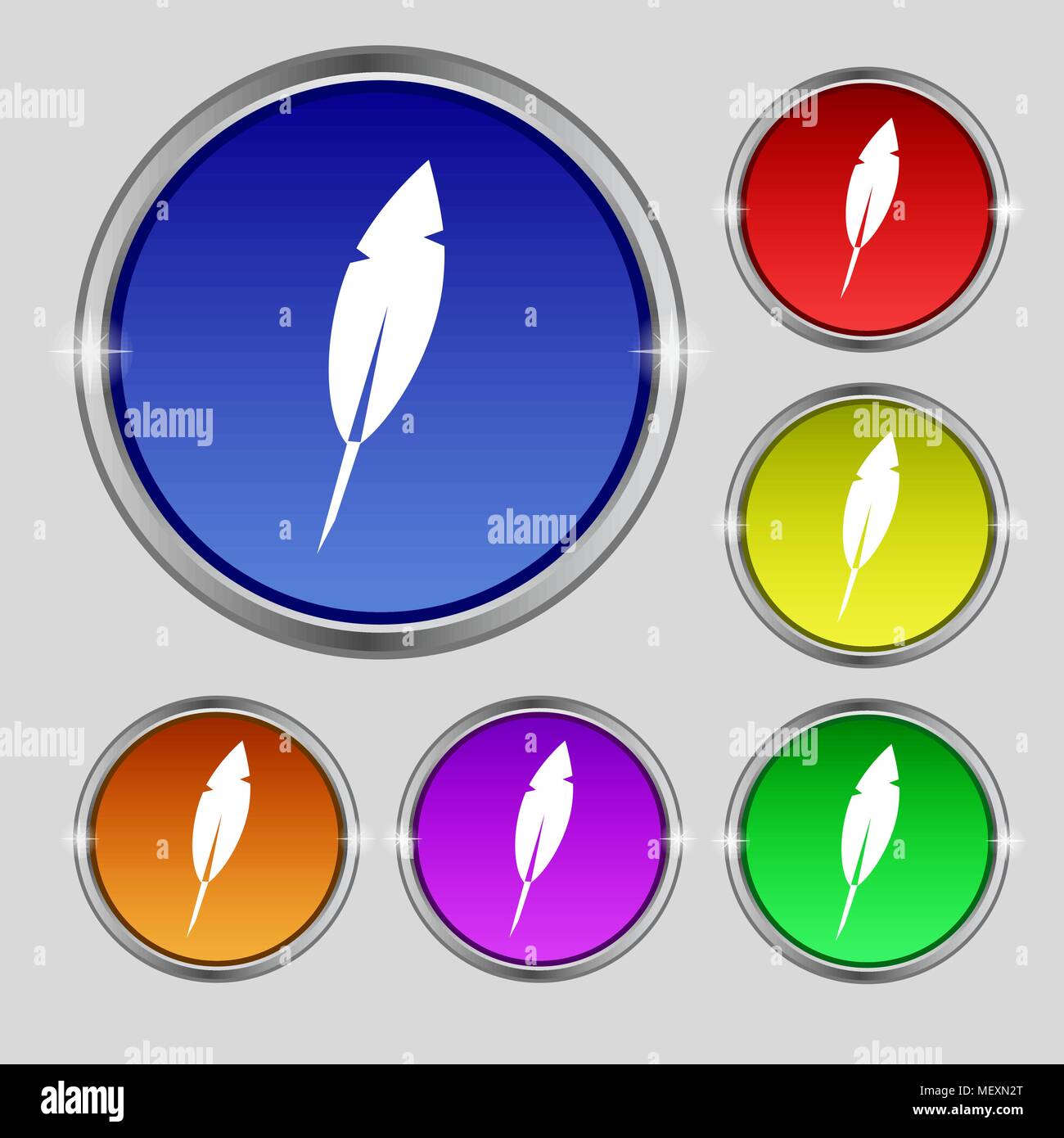 Feather sign icon. Retro pen symbol. Set of colored buttons Vector ...