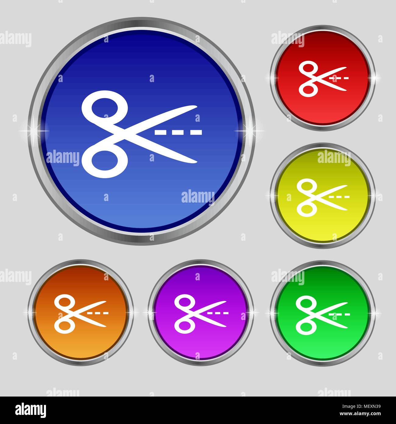 Scissors with cut dash dotted line sign icon. Tailor symbol. Set of ...
