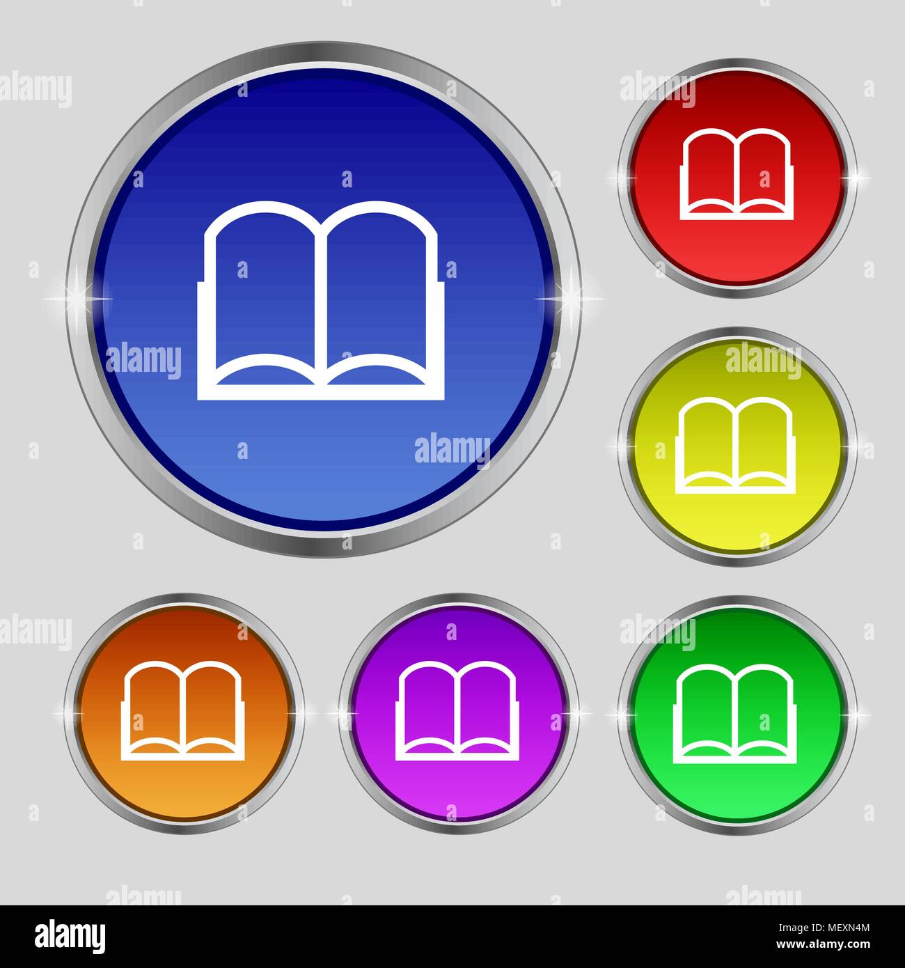 Book sign icon. Open book symbol. Set of colored buttons. Vector ...