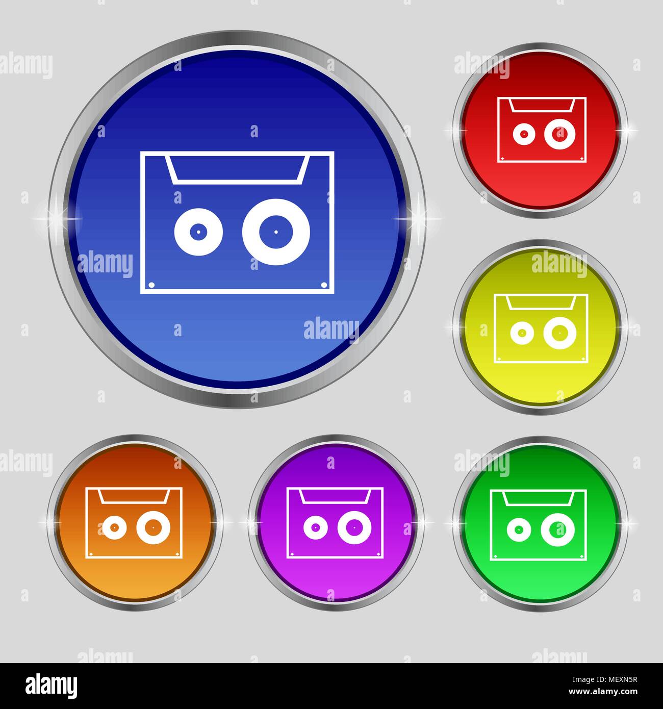 cassette sign icon. Audiocassette symbol. Set of colour buttons. Vector ...