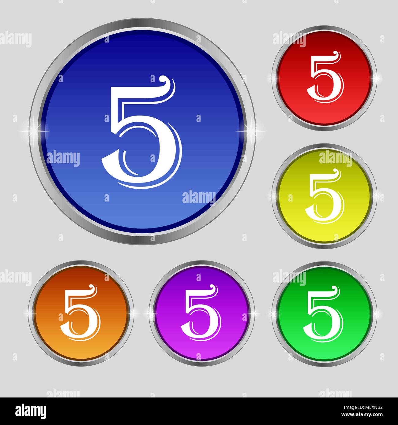 Number Five Icon Sign Set Of Coloured Buttons Vector Illustration 