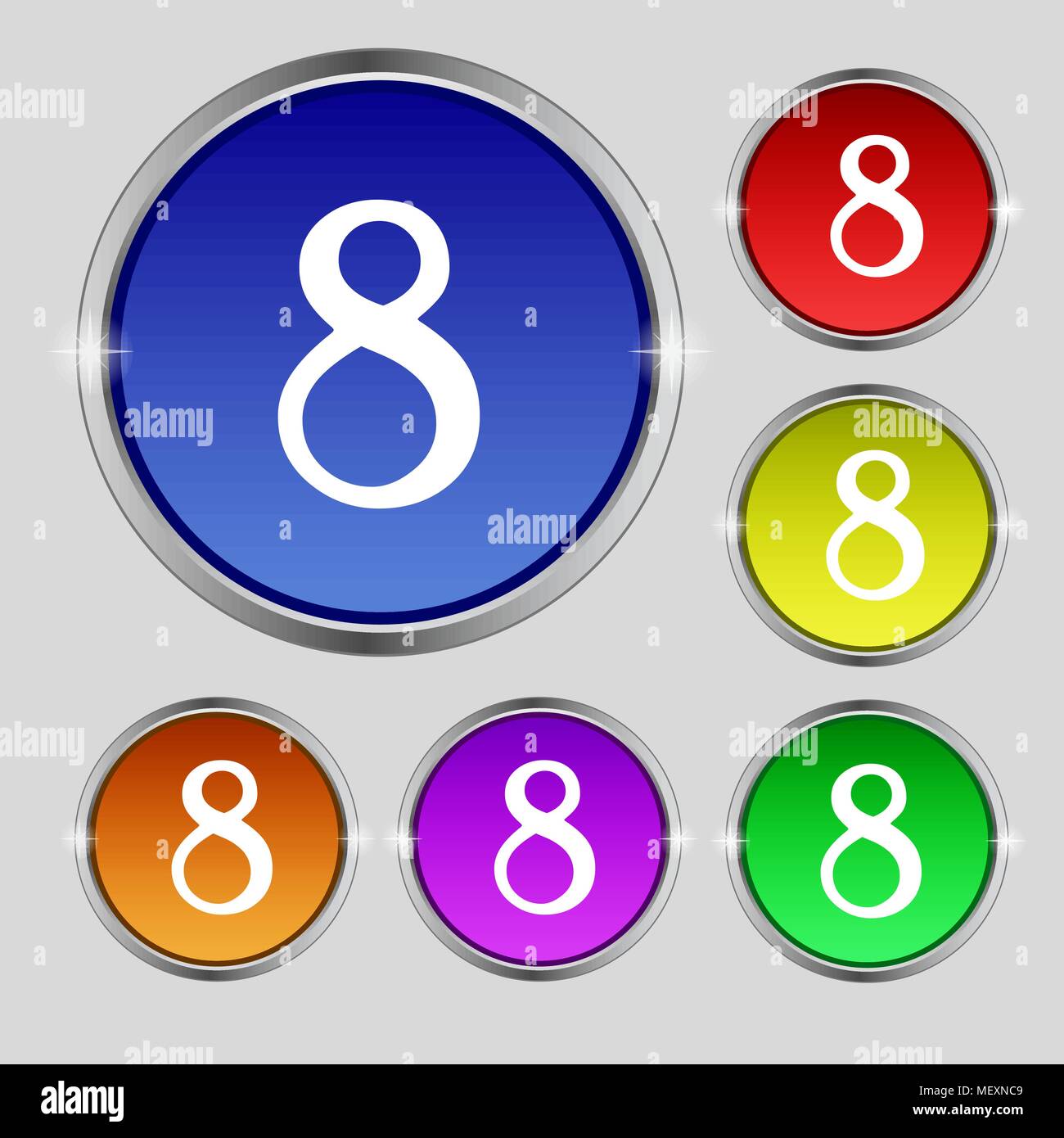 number Eight icon sign. Set of coloured buttons. Vector illustration ...