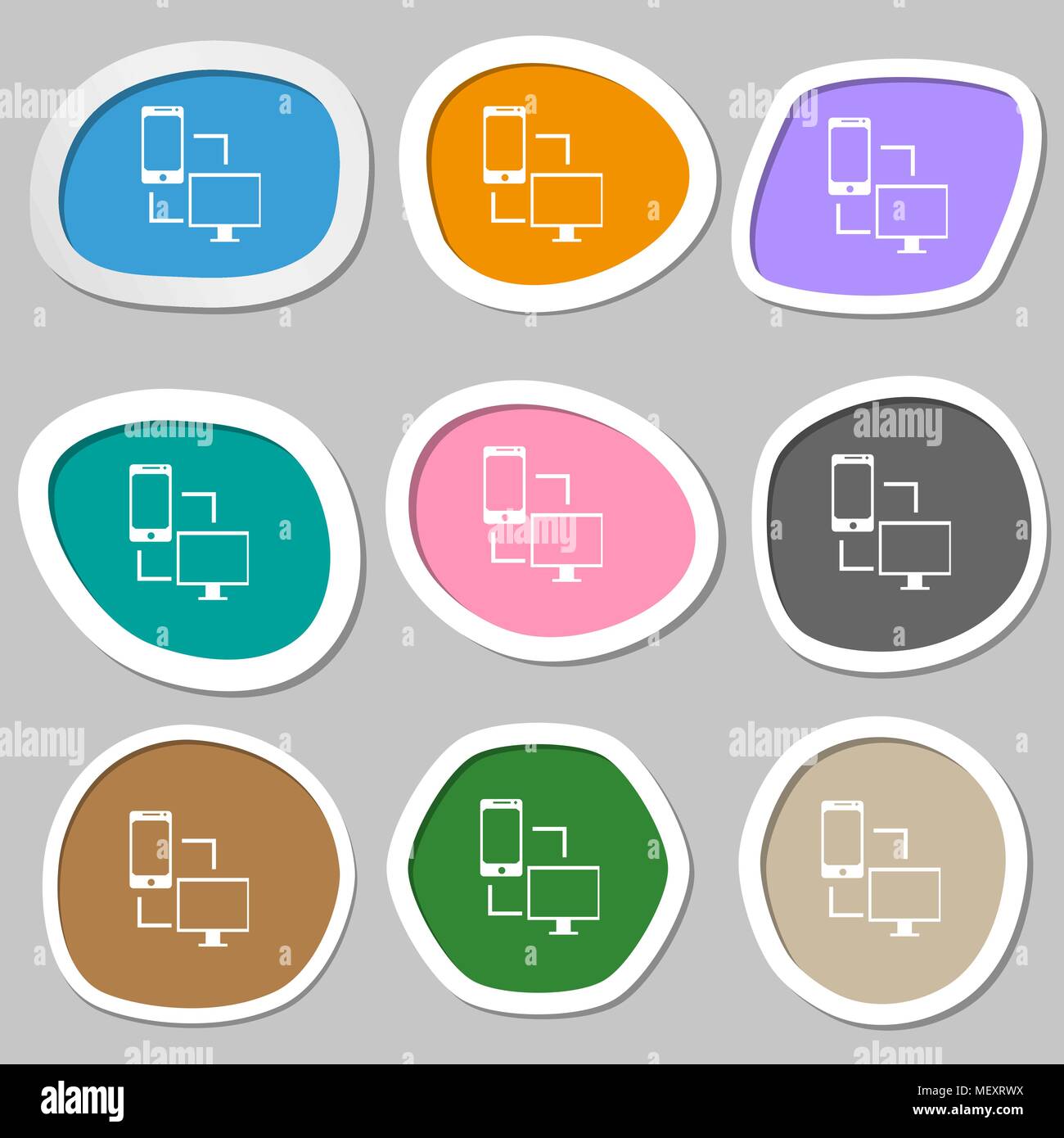 Synchronization sign icon. communicators sync symbol. Data exchange. Multicolored paper stickers. Vector illustration Stock Vector