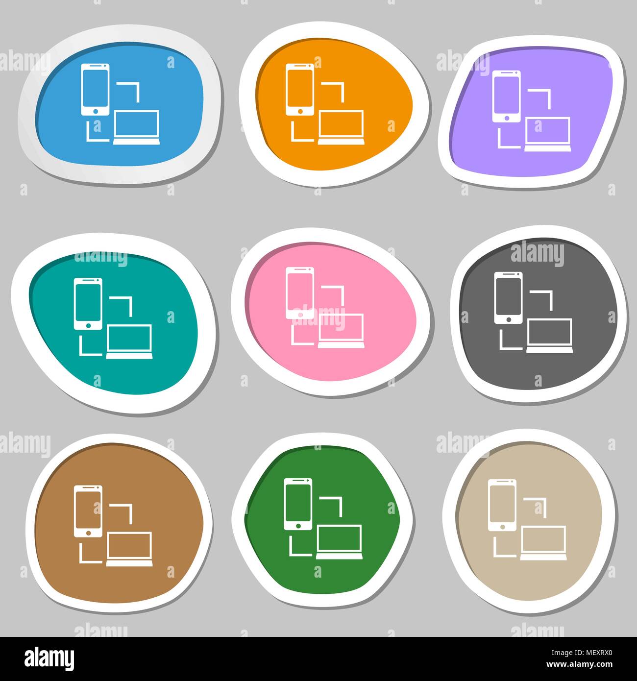 Synchronization sign icon. communicators sync symbol. Data exchange. Multicolored paper stickers. Vector illustration Stock Vector