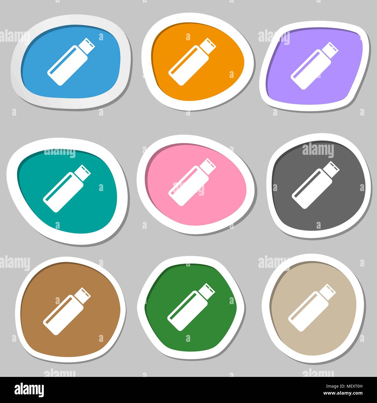 Usb sign icon. Usb flash drive stick symbol. Multicolored paper ...