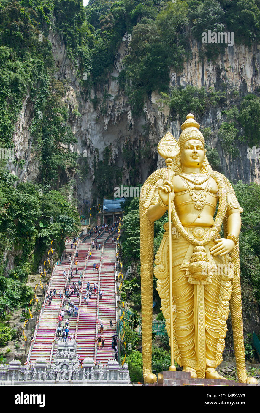 Lord Murugan statue and entrance steps to Batu Caves Kuala Lumpur Malaysia Stock Photo