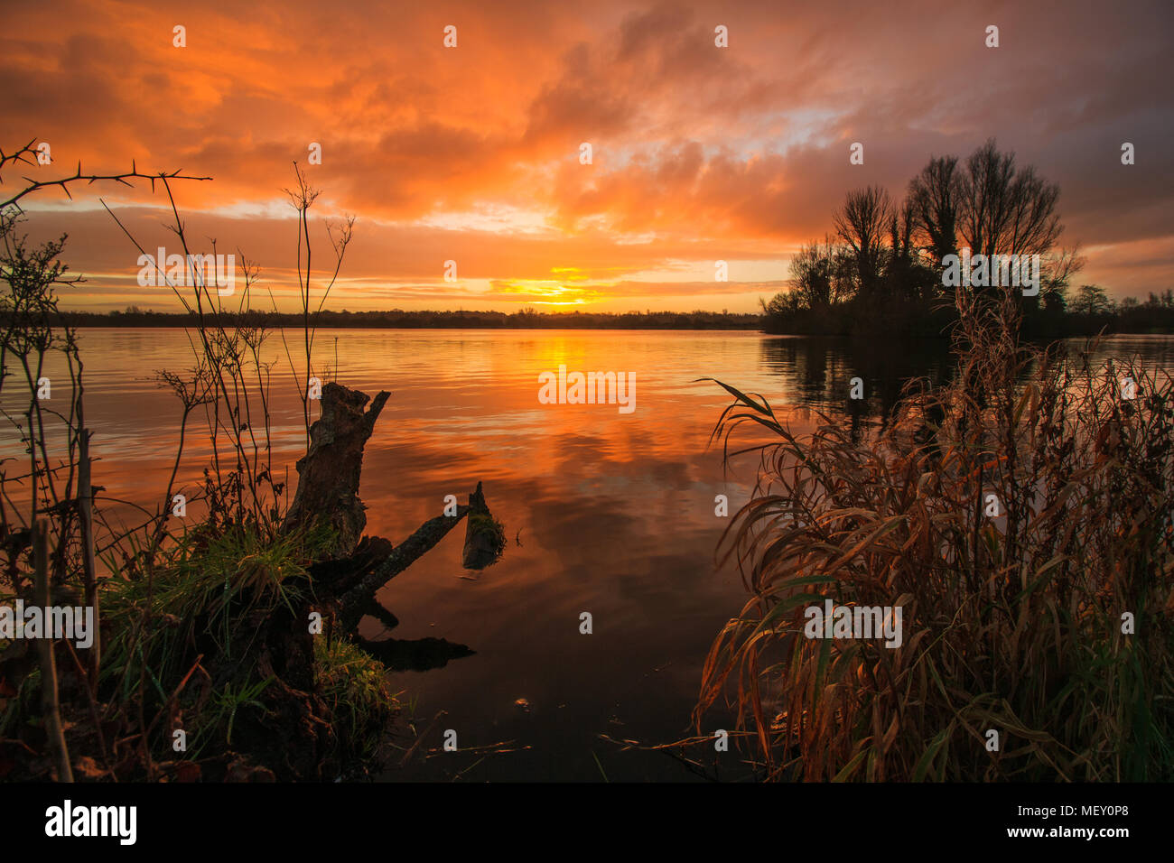 Sunrise at Craigavon Lakes Stock Photo
