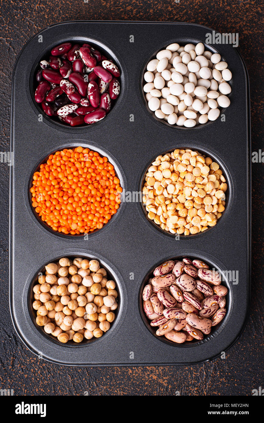 Chickpeas, red lentils, yellow peas and beans Stock Photo Alamy
