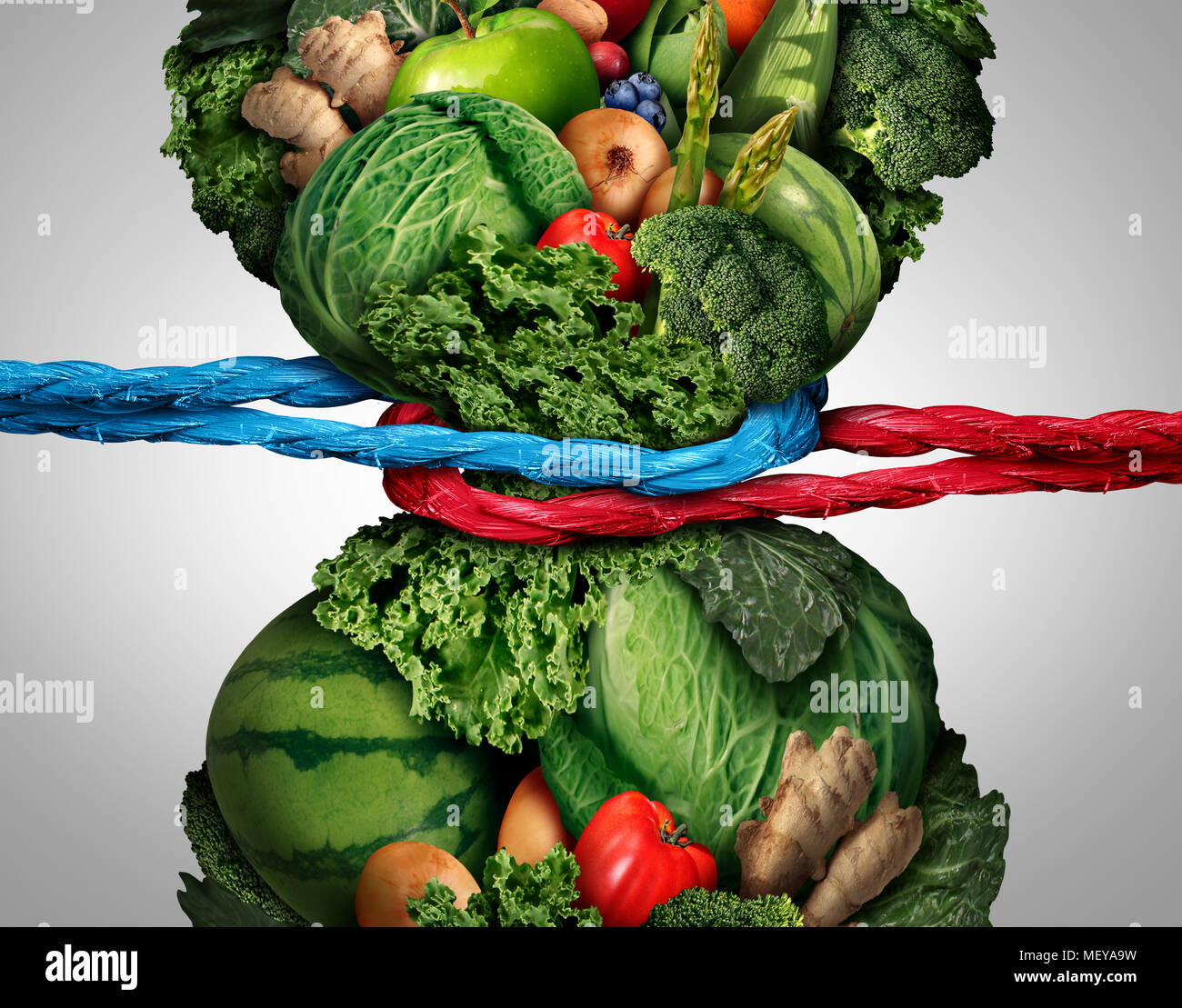 Vegetarian struggle and vegan eating habits or nutrition challenge as a healthy fresh food dieting concept. Stock Photo
