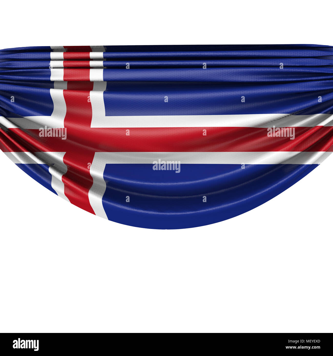 Iceland national flag hanging fabric banner. 3D Rendering Stock Photo ...