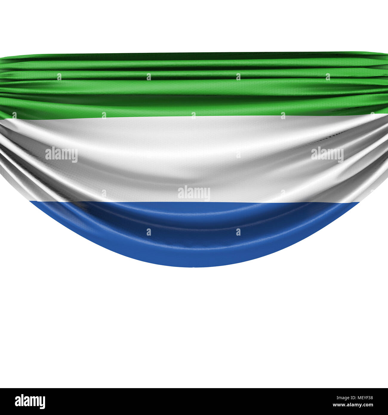 Sierra Leone national flag hanging fabric banner. 3D Rendering Stock ...