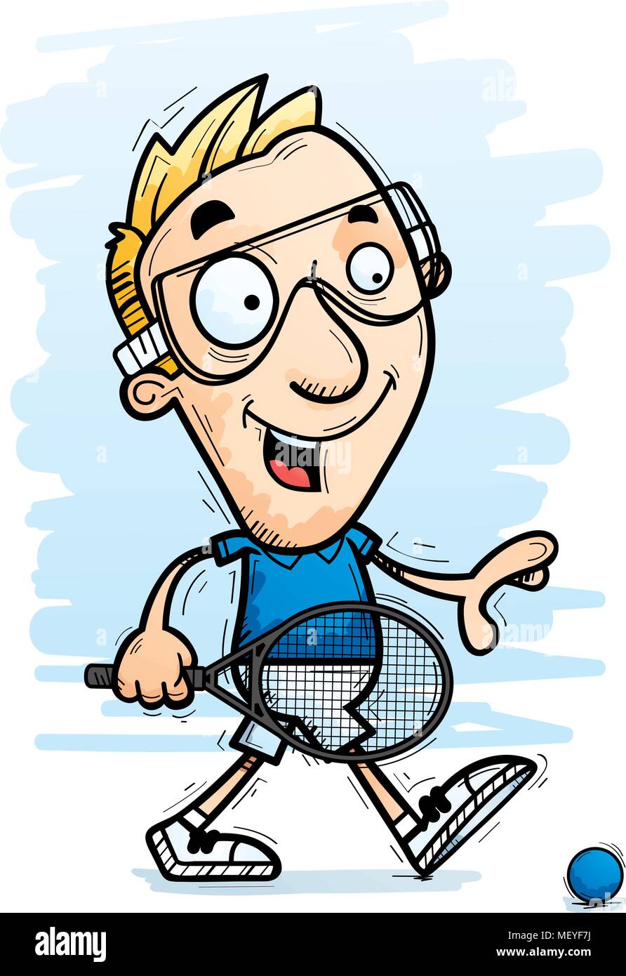A cartoon illustration of a man racquetball player walking Stock Vector ...