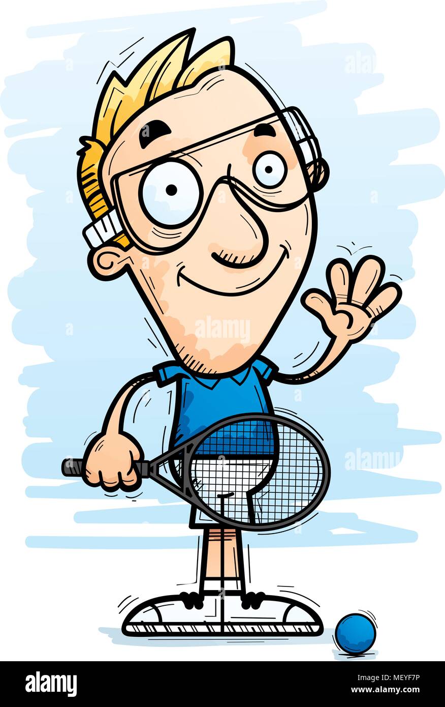 A cartoon illustration of a man racquetball player waving Stock Vector ...