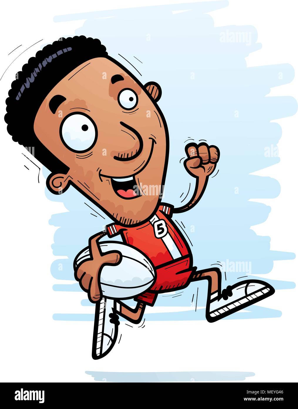 A cartoon illustration of a black man rugby player running. Stock Vector