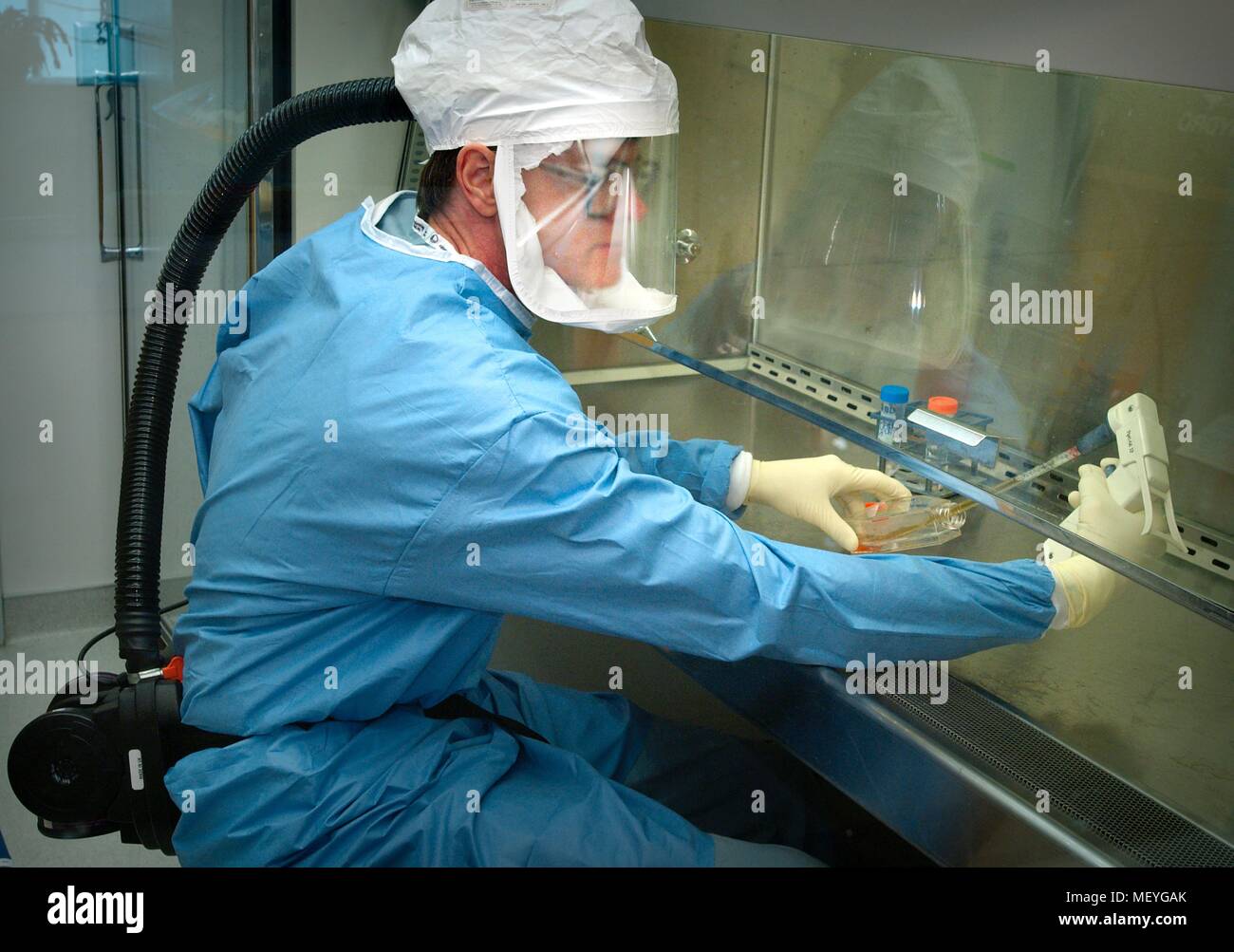 Centers for Disease Control (CDC) scientist in a protective airtight