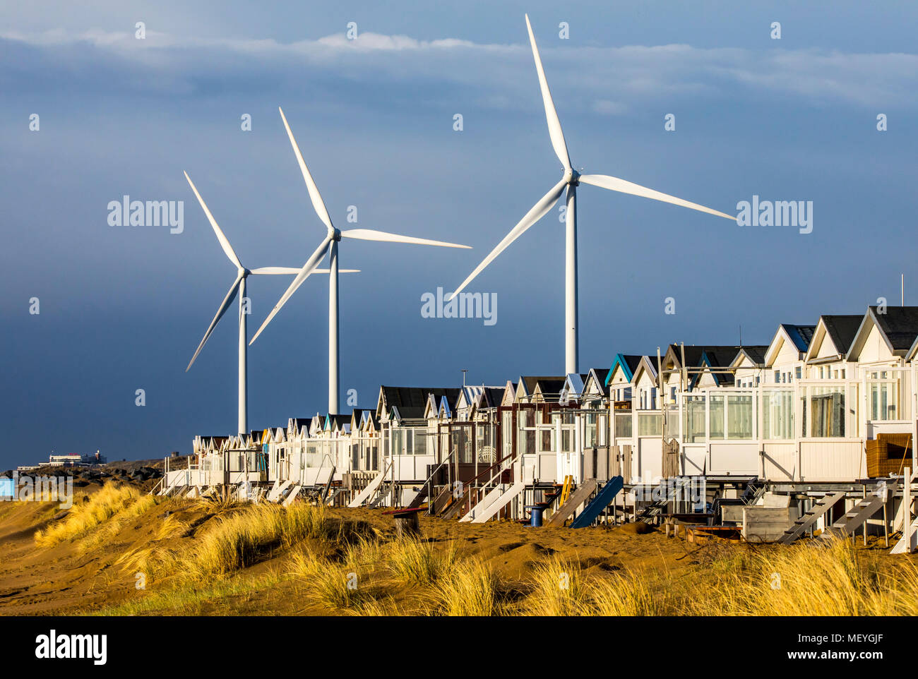 Wind Turbines Wind Farm Cottages Beach Houses On The Beach Of