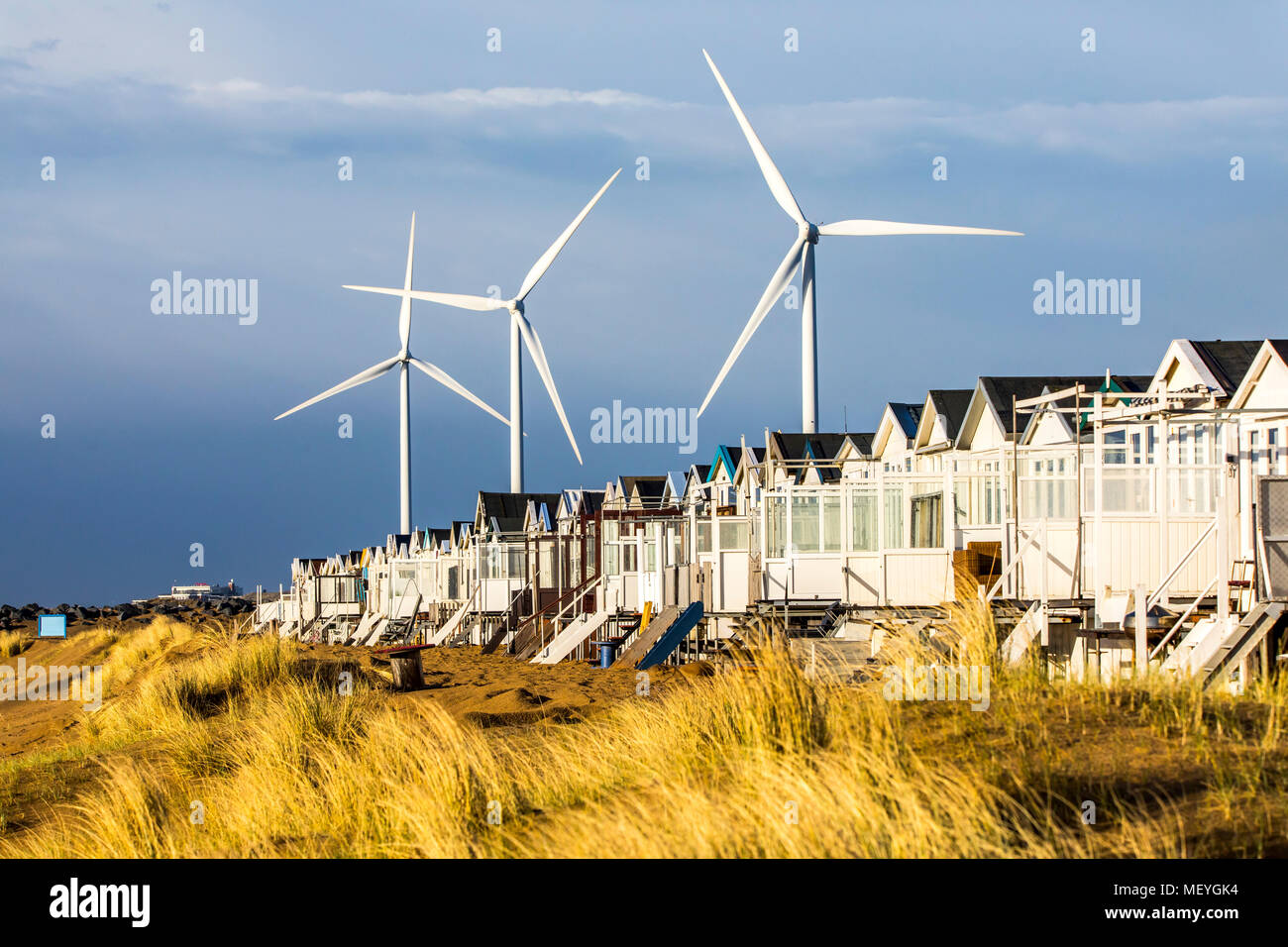 Wind Turbines Wind Farm Cottages Beach Houses On The Beach Of