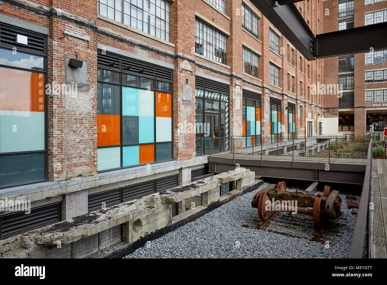 Atlanta capital of the U.S. state of Georgia, Ponce City Market foodhall exterior with slate and historic wagon Stock Photo