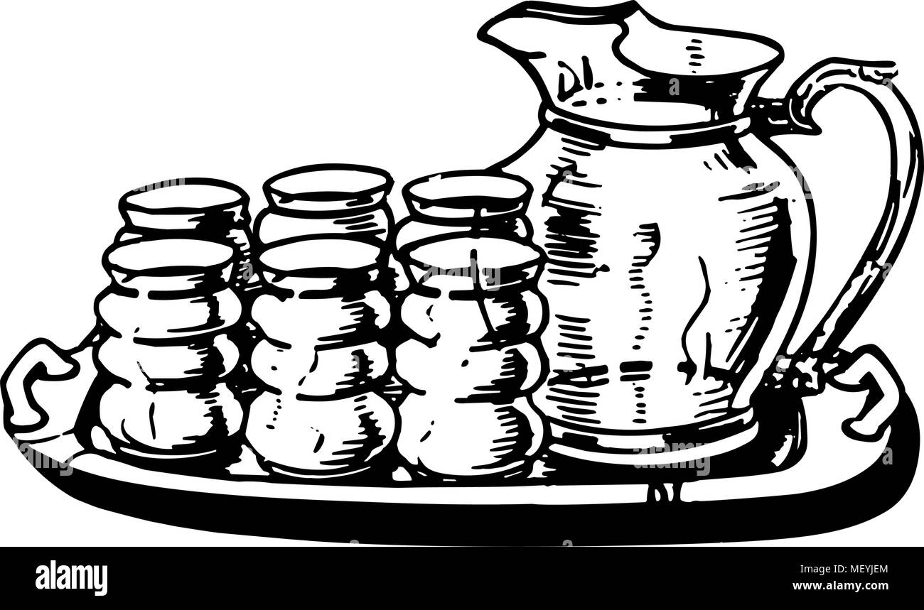 Glass Pitcher Set - Retro Clipart Illustration Stock Vector Image & Art