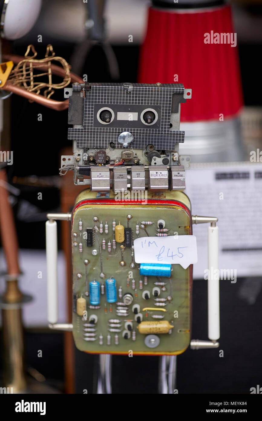 Robot made from recycled household parts Stock Photo