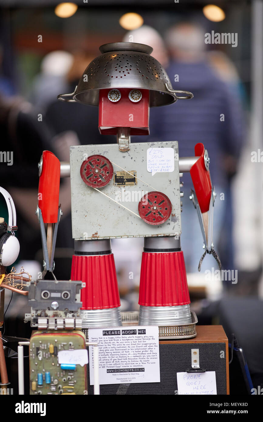 Robot made from recycled household parts Stock Photo