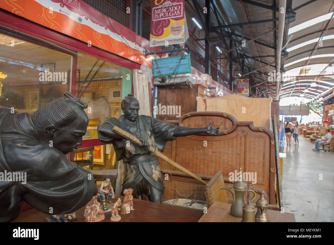 Vintage objects on sale inside the 'Flea market' (Mercado de las Pulgas) in Buenos Aires, Argentina. Stock Photo